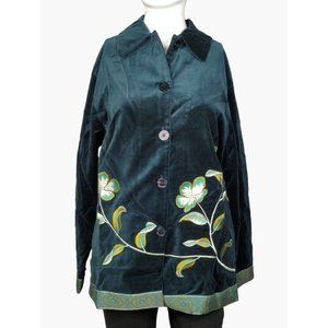 Jessica Holbrook Jacket Womens Small Velvet Embroidered Floral Green QVC New